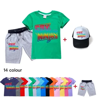Новая Одежда для девочек, Спортивная одежда SPY NINJA со шляпами, Детская Летняя футболка, Топы + Брюки, Хлопковая одежда с коротким рукавом, Детская одежда