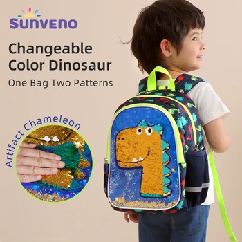Детский рюкзак Sunveno с динозавром, обратимые блестки для детей дошкольного возраста, рюкзак для детей 3-6 лет
