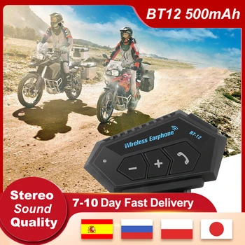 BT12 Bluetooth, Мотоциклетный шлем, гарнитура, наушники, Беспроводная громкая связь для мотоцикла, Стереонаушник, Динамик, Автоматический/ручной вызов
