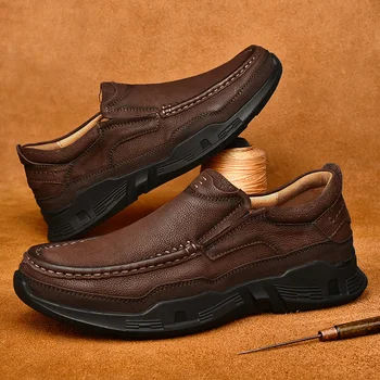 Мужские Лоферы ручной работы из натуральной кожи, Роскошная Брендовая повседневная обувь Высокого Качества, мужские туфли на плоской подошве, Мягкие Мокасины, Дышащая обувь для вождения