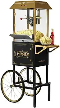 Машина для приготовления попкорна - Профессиональная тележка с чайником объемом 8 унций вмещает до 32 чашек - Винтажная машина для приготовления попкорна в стиле кинотеатра - R
