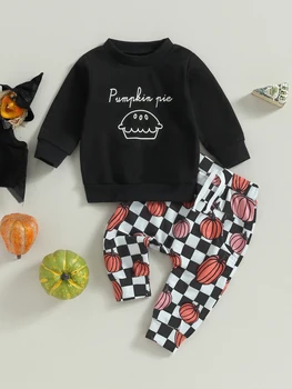 Комплекты костюмов на Хэллоуин для маленьких девочек из 2 предметов, топы с длинными рукавами и леггинсы с принтом летучей мыши