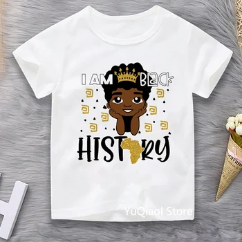 Я Черная история, Милая футболка с принтом Мальчика-афроамериканца Меланина, Детский Летний топ, Футболка BLM от девятнадцатого июня, Детская одежда, Футболки