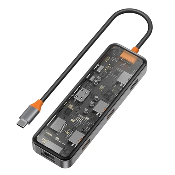 Док-станция-концентратор USB C 8 в 1 с портом, совместимым с 4K HDMI, Ethernet 100 Вт PD USB-C для подачи питания