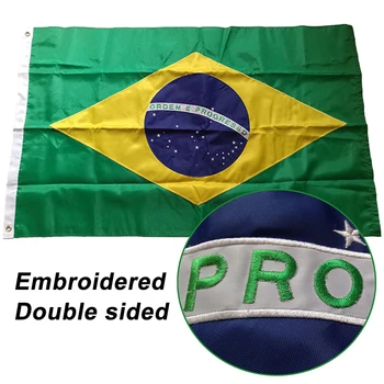 Двусторонний Вышитый Бразильский Флаг Бразилия Бразильский Национальный Флаг Баннер Страны Мира Ткань Оксфорд Нейлон 3x5 футов