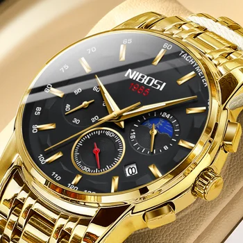 NIBOSI Кварцевые Мужские часы Люксовый бренд, модный Хронограф, Деловые Спортивные Золотые Водонепроницаемые наручные часы, Мужские часы Relogio Masculino