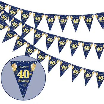 Темно-Синие Украшения На 40-й День Рождения, 3 Упаковки Золота, С 40-м Днем Рождения, Овсянка, Треугольный Флаг, Баннеры, 40-летние Принадлежности Для Мужчин И Женщин