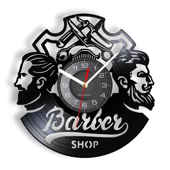 Логотип парикмахерской Декор Парикмахерского салона Винтажная Виниловая Пластинка Настенные часы Аксессуары Для волос Настенная Вывеска Парикмахера Декоративные Настенные часы