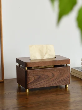 Коробка для салфеток из черного ореха, роскошная домашняя коробка для бумаги из цельного дерева, настольная коробка для туалетной бумаги, настенная деревянная коробка для санитарной бумаги