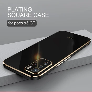 Роскошный Чехол Для телефона с Квадратной Золотой Рамкой Для Xiaomi Mi Poco X3 Gt 5g X3gt Pocox3 с гальваническим покрытием, Мягкая Силиконовая Задняя Крышка