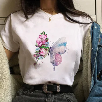 YRYT/ Новый летний модный Женский топ с короткими рукавами, футболка с принтом бабочки и стрекозы
