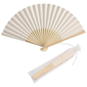50 шт. бамбуковый ручной веер в сложенном виде, декоративный бумажный веер, сувениры для свадебной вечеринки (кремовый)