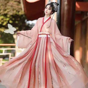 Комплект платьев династии Вэйцзинь Ханфу, Элегантный костюм Принцессы с цветочным принтом в китайском стиле, Женские милые вечерние платья