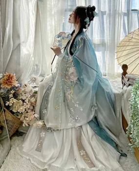 Женское платье Hanfu с древней китайской традиционной вышивкой, женский костюм Феи для косплея, Летний фиолетовый