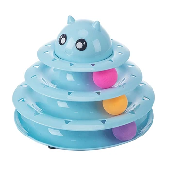 Забавные Игрушки для домашних кошек, 3-Ярусная Башня для беговых мячей, Интерактивная игрушка для Котенка-вертушки с 3 Роликовыми шариками, для Игр котят в помещении