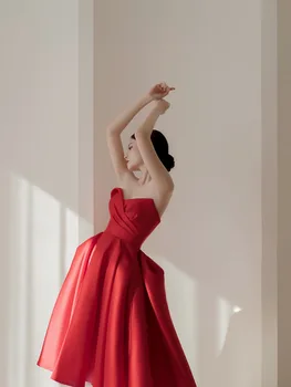 Торжественный красный топик для Невесты, Платья для выпускного вечера 2022, Элегантное атласное вечернее платье трапециевидной формы, одежда для тостов