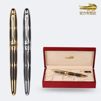 Подарочная ручка Crocodile 567 Silver & Golden Ripples Pettern Executive Metal с тонким пером 0,5 мм, авторучка, подарочная ручка