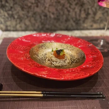 Новая керамическая посуда в китайском японском стиле со скошенной тарелкой для соломенной шляпы сашими, тарелка для западной кухни, итальянская тарелка для пасты
