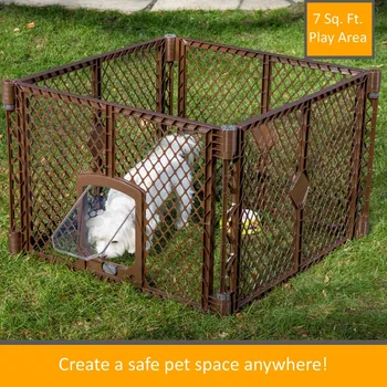 4-панельный Пластиковый Манеж для собак с Дверцей Внутри И снаружи Коричневого цвета