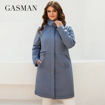 GASMAN Новая женская куртка весна 2022, длинная модная повседневная парка с высокой талией, Ветрозащитное теплое тонкое хлопковое женское пальто, верхняя одежда 8284