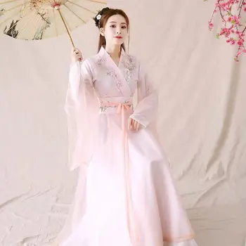 Розовый традиционный танцевальный костюм Ханфу в китайском стиле, одежда принцессы Династии Хань, Восточные платья феи Династии Тан