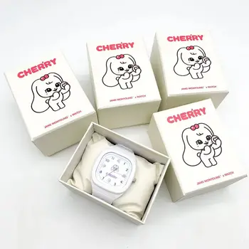 Электронные часы Kpop Idol WonYoung Cherry, белый квадратный корпус для часов, пластиковые наручные часы, INS, милые мультяшные студенческие водонепроницаемые часы