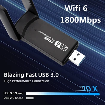 Wifi 6 USB 3,0 Адаптер Беспроводной Wi-fi Ключ 1800 Мбит/с Сетевая карта 5G 2,4 ГГц Антенна с высоким коэффициентом усиления WI FI6 Адаптер Для Windows 11