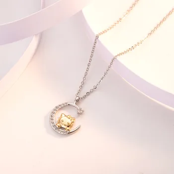 Новое двухцветное ожерелье Hello Kitty для девочек, Милые новые легкие роскошные украшения с бриллиантами для лучших друзей и подруг, подарки на день рождения