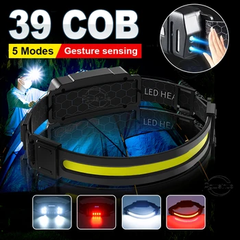 2022 COB светодиодный налобный фонарь USB Перезаряжаемый головной фонарь Головной фонарик Передние фонари для Рыбалки Кемпинга Сенсорная головная лампа Фара