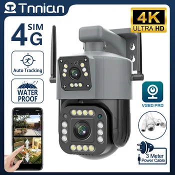 Tnnian 4K 8MP Камера с двумя объективами 4G SIM Открытый WiFi PTZ Двойной экран Автоматическое отслеживание Безопасности CCTV Камера видеонаблюдения V380