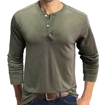 Весенне-осенняя модная Мужская футболка с длинными рукавами 2023, Базовая рубашка, Топ для внешней торговли, Мужская одежда, футболка Генри с круглым вырезом