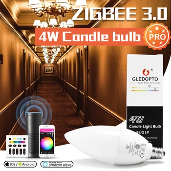 GLEDOPTO ZigBee 3,0 4 Вт E12/E14 Smart Candle Bulb Pro RGB + CCT App/Voice/ RF Работает с Amazon Echo Плюс Alexa SmartThings