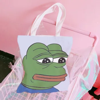Холщовая сумка Sad frog, сумка через плечо, Молодежная модная Повседневная версия, Женская сумка Большой емкости, однотонные женские сумки для покупок