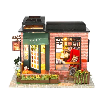 DIY деревянный кукольный домик Миниатюрная мебель со светодиодной подсветкой комплект Century Книжный магазин Кукольные домики Собрать игрушку детям в подарок на день рождения