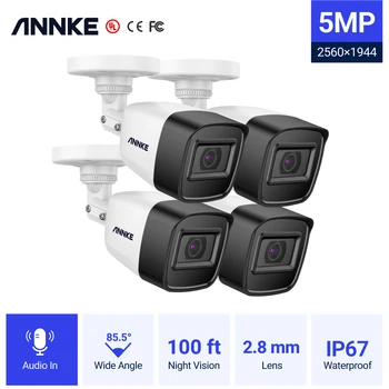 ANNKE 5-мегапиксельные Камеры видеонаблюдения 4ШТ 8ШТ 5-мегапиксельные Пулевые камеры Аудиозапись Комплекты Наружных Всепогодных камер Безопасности