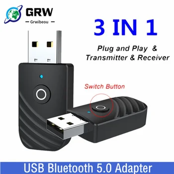 Grwibeou USB Bluetooth 5,0 Адаптер 3 В 1 Аудиоприемник Передатчик 3,5 мм AUX стерео Адаптер для телевизора ПК, компьютера, автомобильных аксессуаров