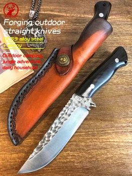 Ручной ковки походный охотничий прямой нож DC53 из легированной стали + черное дерево, тактический нож для выживания, приключенческий нож для самообороны в джунглях
