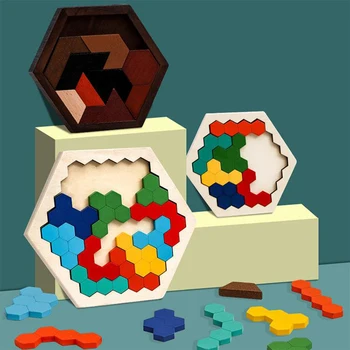 3D Деревянные Красочные Игрушки-головоломки Высокого Качества Tangram Math Jigsaw Game Детское Дошкольное Воображение Развивающие Игрушки для Детей