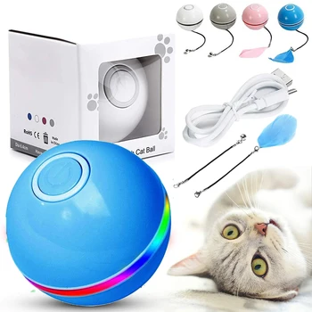 Автоматическая Интерактивная игрушка для кошек, Электронный Самовращающийся Рулонный шар С RGB подсветкой, USB Перезаряжаемый Игрушечный Котенок, мяч для игр с кошками
