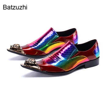 Batzuzhi / Фирменная новинка; Мужская обувь; Модные цветные кожаные Модельные туфли; Мужские Слипоны для рок-вечеринок и свадеб; Zapatos Hombre, 38-46
