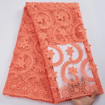 Африканская кружевная ткань с вышивкой 3D Цветком, французская сетчатая кружевная ткань с блестками длиной 5 ярдов для свадебного платья 2888A