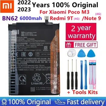 2023 100% Оригинальный Xiao Mi 6000 мАч BN62 Аккумулятор Для Xiaomi Pocophone Poco M3 Для Note 9 Redmi 9T Bateria + Бесплатные инструменты