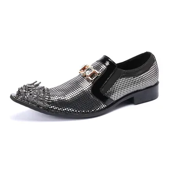 Мужская кожаная обувь, летний британский стиль, на толстой подошве, повседневные туфли-дерби, мужские деловые серебряные свадебные туфли