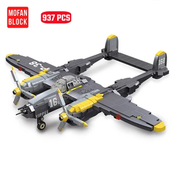 Военный самолет P-38 Lightning Fighter Второй мировой войны, строительные блоки, оружие армии США, Модель самолета, кирпичи, детские игрушки, подарки на день рождения для мальчиков