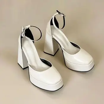 2023 Новые Женские Босоножки на высоком каблуке, обувь на толстой платформе, женские свадебные туфли с ремешком на щиколотке, обувь для ночного клуба, женские босоножки