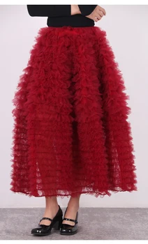 Женская подиумная мода, Весна-осень, дизайнерская юбка с цветочной сеткой, Женская зимняя юбка-трапеция с высокой талией TB2968