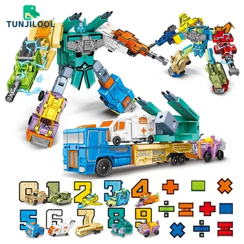 Игрушки-роботы-трансформеры с цифрами, Обучающие Строительные блоки, фигурки роботов, Трансформирующие машинки, Математические игрушки