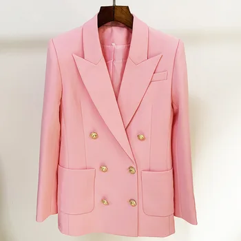 Осенние женские высококачественные двубортные блейзеры розового цвета, куртки C924