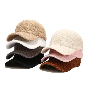 Зимние Ветрозащитные кашемировые бейсболки из шерсти ягненка, плюшевые бейсболки для женщин и мужчин, теплая плюшевая простая шляпа, повседневные уличные кепки