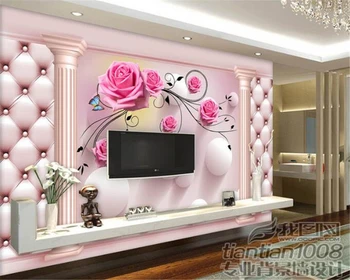 Beibehang Пользовательские Обои Большая Фреска Гостиная Спальня ТВ Фон 3D Обои Стерео Сумка Розовые обои для стен 3 d